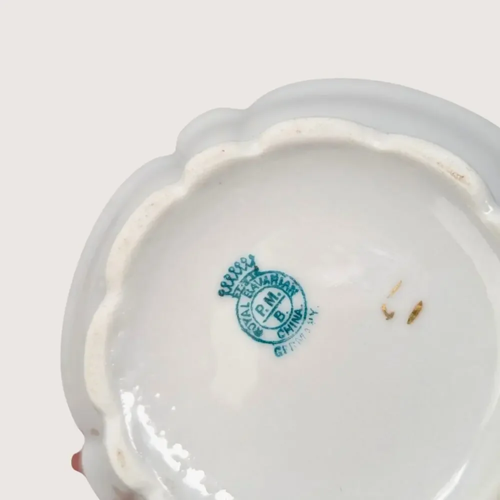 1910s Royal Bavarian PM Porcelain Creamer Sugar Bowl Pink Floral Set